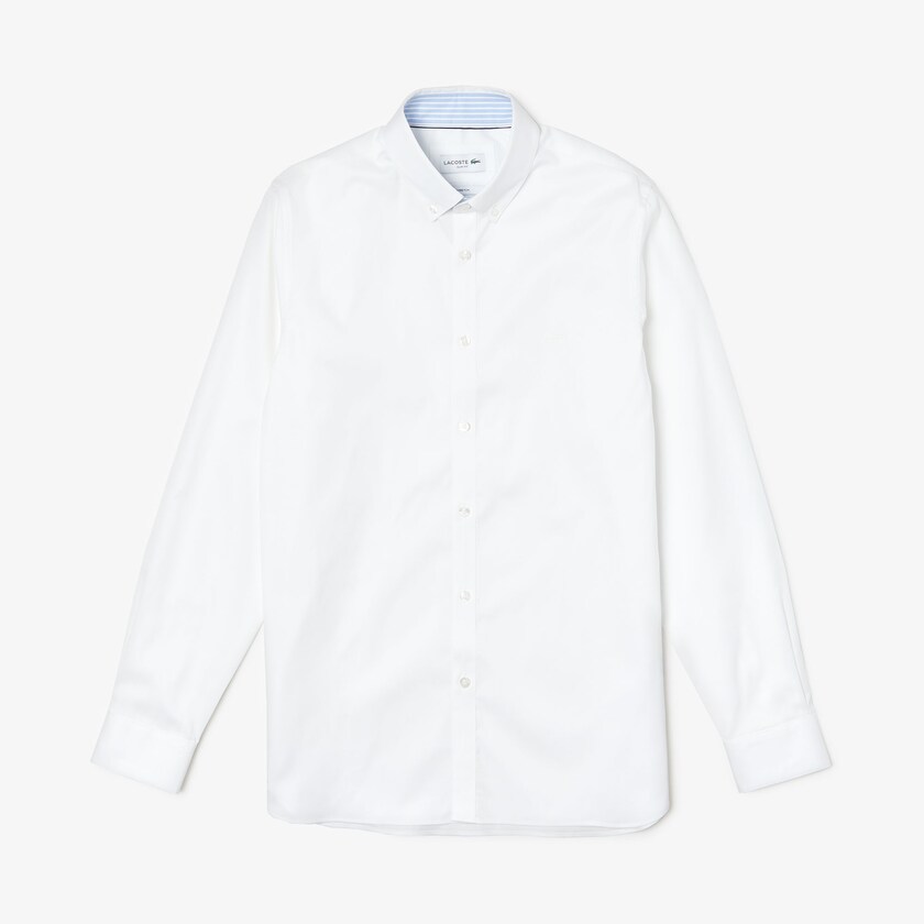 Men's Lacoste White Shirts Slim Fit Stretch Cotton QR9-33463K9