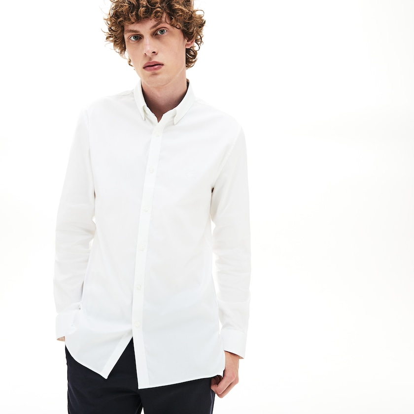 Men's Lacoste White Shirts Slim Fit Stretch Cotton QR9-33463K9
