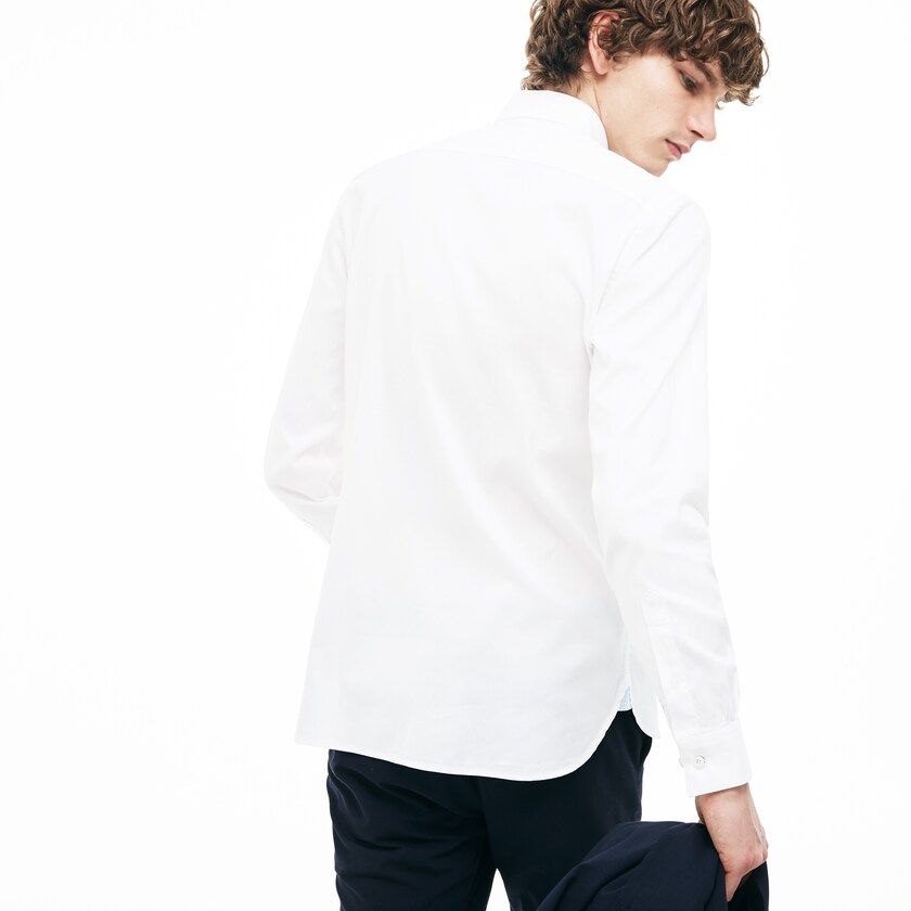 Men's Lacoste White Shirts Slim Fit Stretch Cotton Pinpoint BC7-04720L6