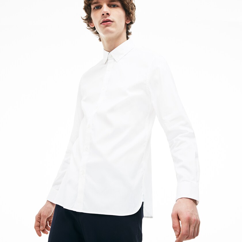 Men's Lacoste White Shirts Slim Fit Stretch Cotton Pinpoint BC7-04720L6