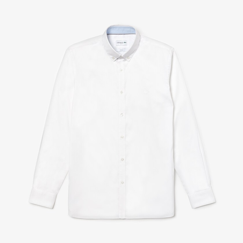 Men's Lacoste White Shirts Slim Fit Stretch Cotton Pinpoint BC7-04720L6