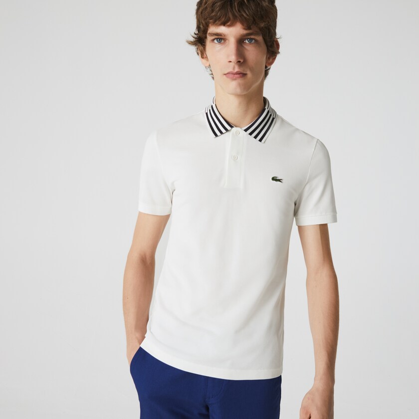 Men's Lacoste White Polo Shirts Slim Fit Stretch Piqué Heritage XZ1-60986J8