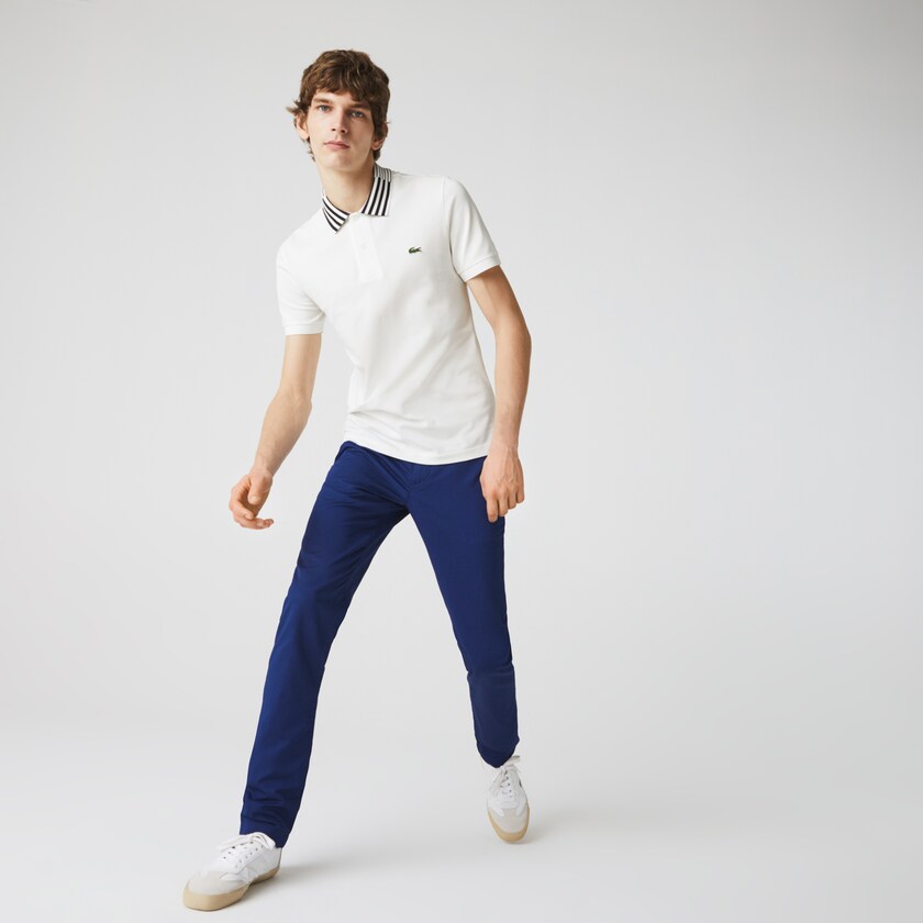 Men's Lacoste White Polo Shirts Slim Fit Stretch Piqué Heritage XZ1-60986J8