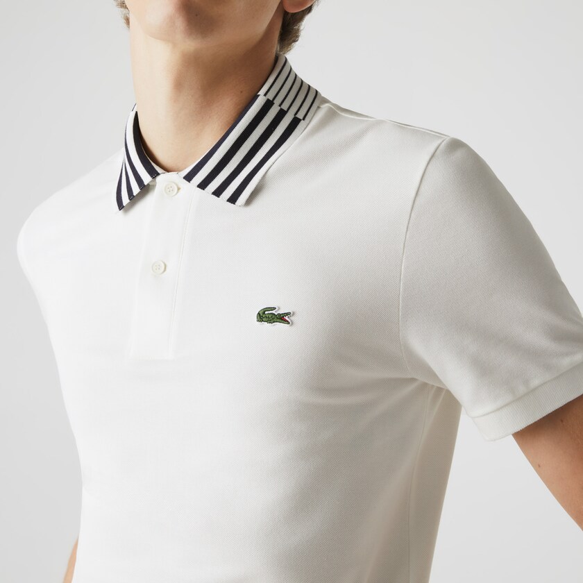 Men's Lacoste White Polo Shirts Slim Fit Stretch Piqué Heritage XZ1-60986J8