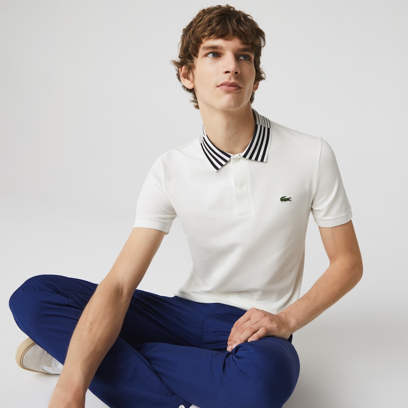 Men's Lacoste White Polo Shirts Slim Fit Stretch Piqué Heritage XZ1-60986J8