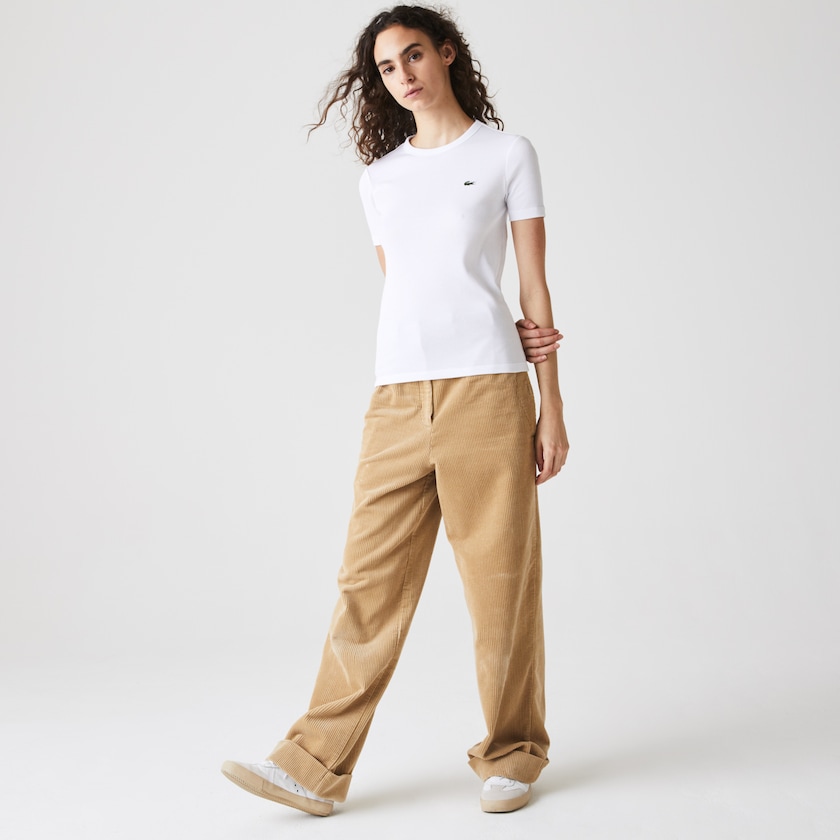 Women's Lacoste White T Shirts Soft Cotton Crew Neck BN2-40734F8