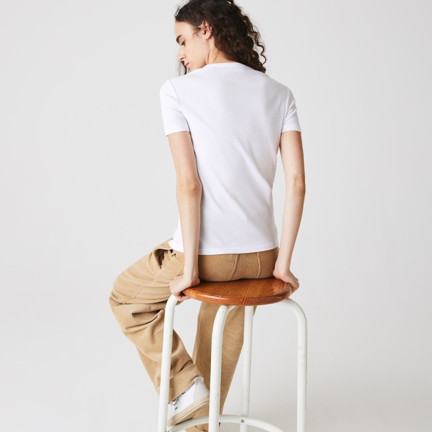 Women's Lacoste White T Shirts Soft Cotton Crew Neck BN2-40734F8