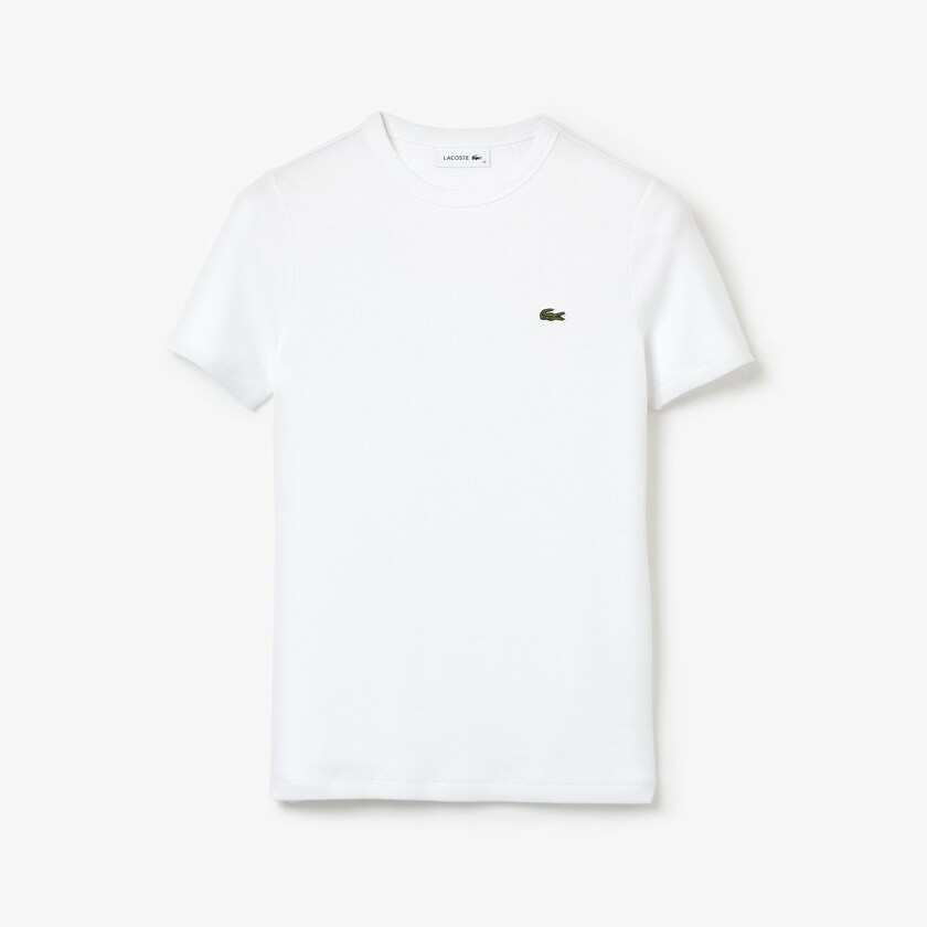 Women's Lacoste White T Shirts Soft Cotton Crew Neck BN2-40734F8