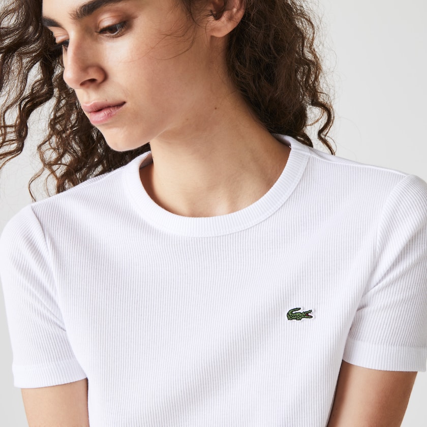 Women's Lacoste White T Shirts Soft Cotton Crew Neck BN2-40734F8