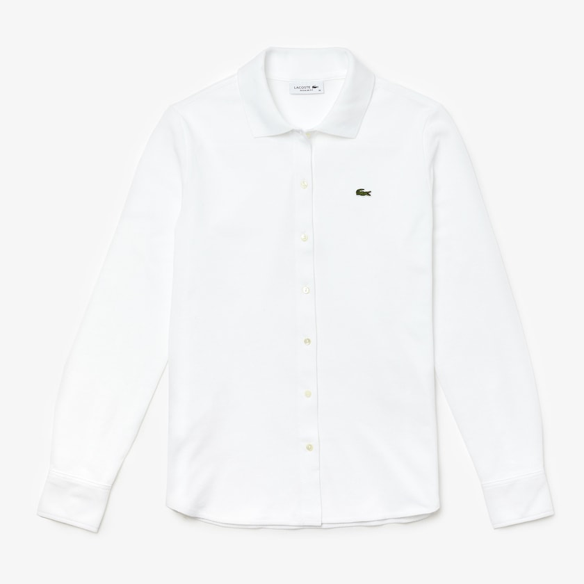 Women's Lacoste White Shirts Soft Cotton Oxford Style Polo MZ4-73067R4