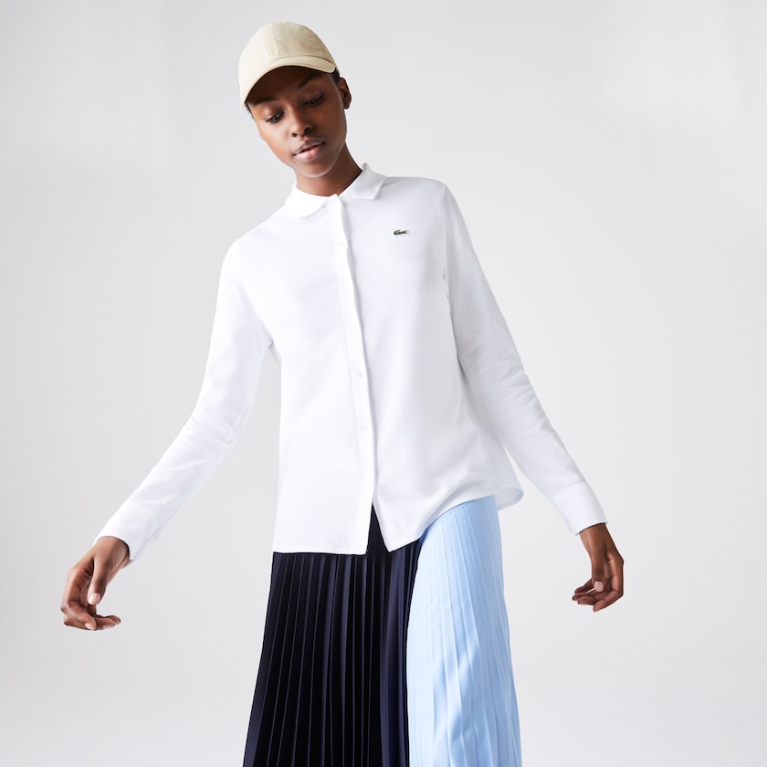 Women's Lacoste White Polo Shirts Soft Cotton Oxford Style KL3-21472K0