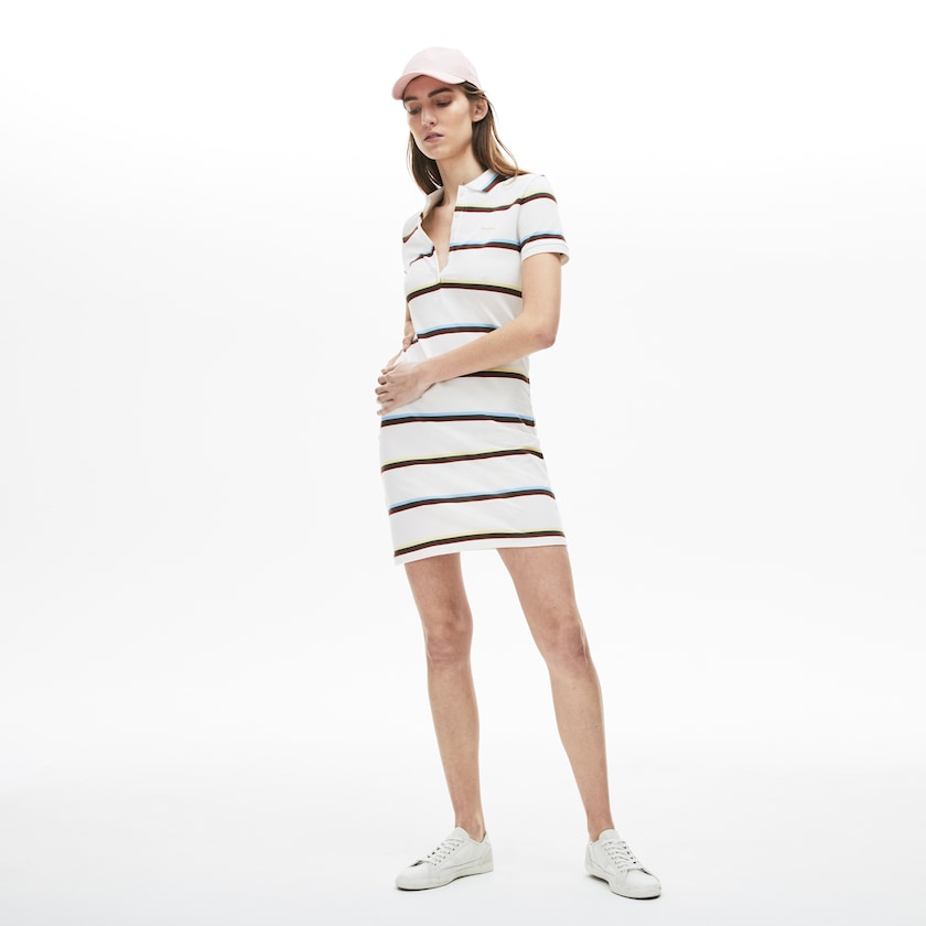 Women's Lacoste White Polo Dress Stretch Cotton BU8-15241W7