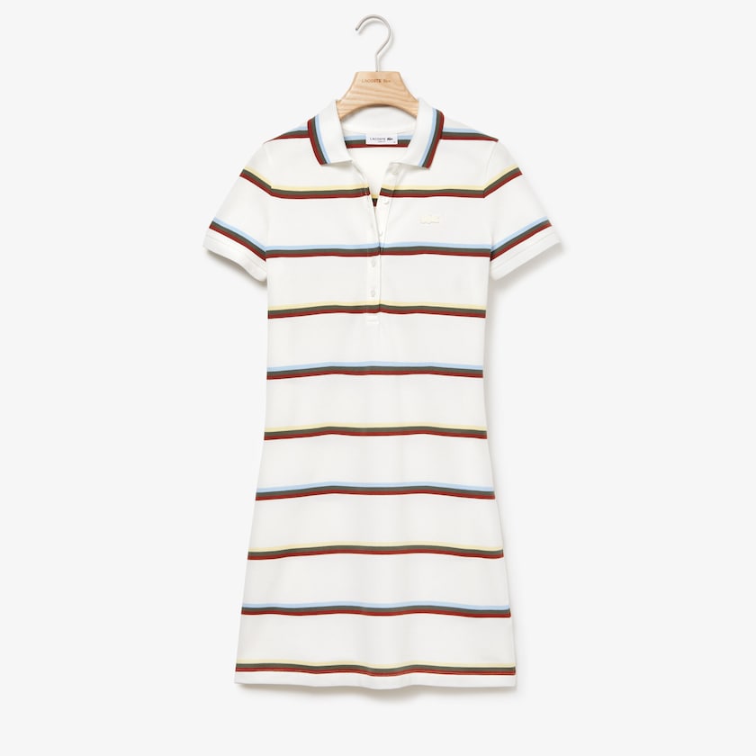 Women's Lacoste White Polo Dress Stretch Cotton BU8-15241W7