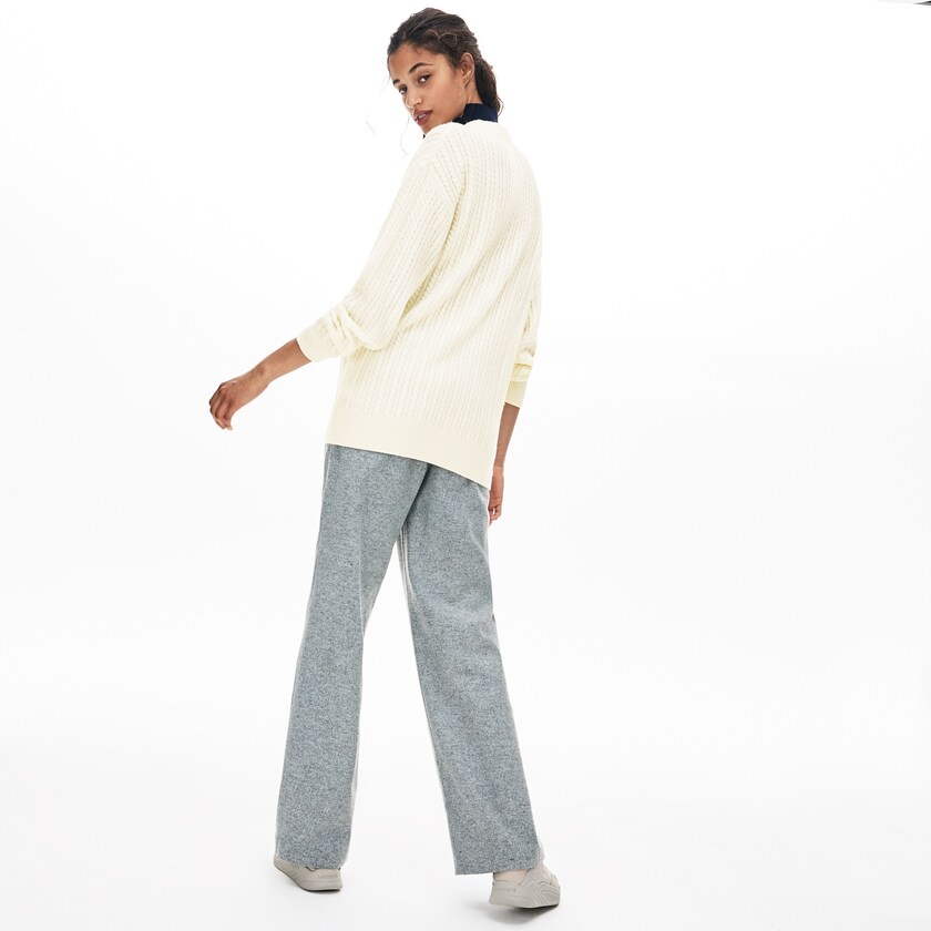 Women's Lacoste White Sweaters Wool And Cashmere Blend Cable Knit Cardigan MR4-11911K8
