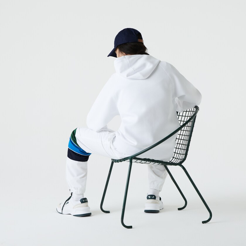 Men's Lacoste White Sweatshirts Zip Pocket Hooded With Badge IW3-55625M7