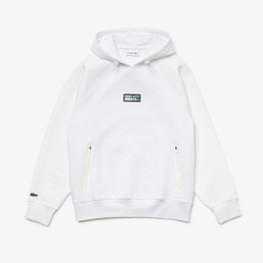Men's Lacoste White Sweatshirts Zip Pocket Hooded With Badge IW3-55625M7