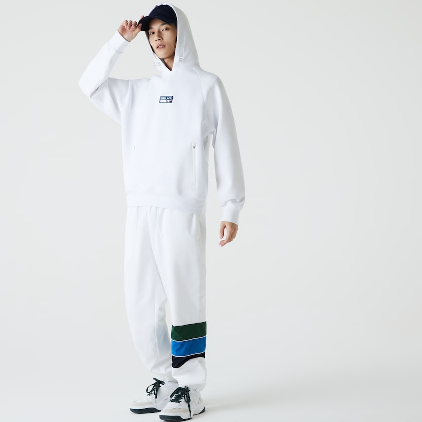 Men's Lacoste White Sweatshirts Zip Pocket Hooded With Badge IW3-55625M7