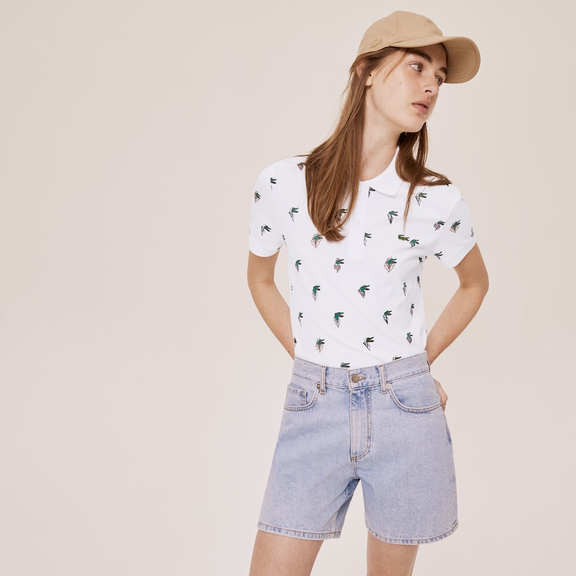 Women's Lacoste White Polo Shirts x Jean-Michel Tixier Print Regular Fit TD7-57555Y1
