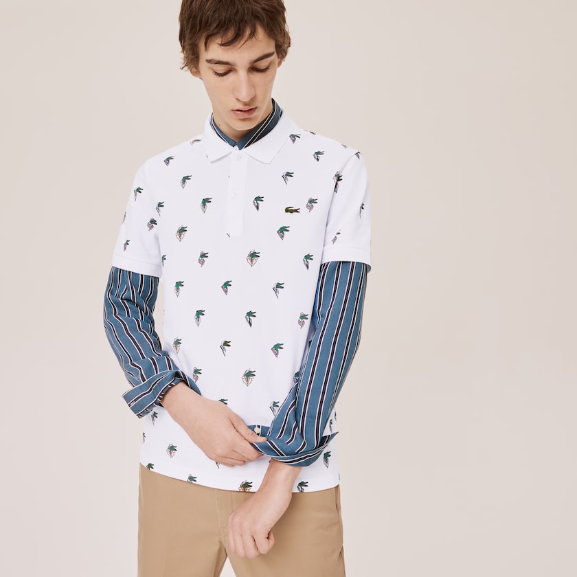 Women's Lacoste White Polo Shirts x Jean-Michel Tixier Print Regular Fit TD7-57555Y1