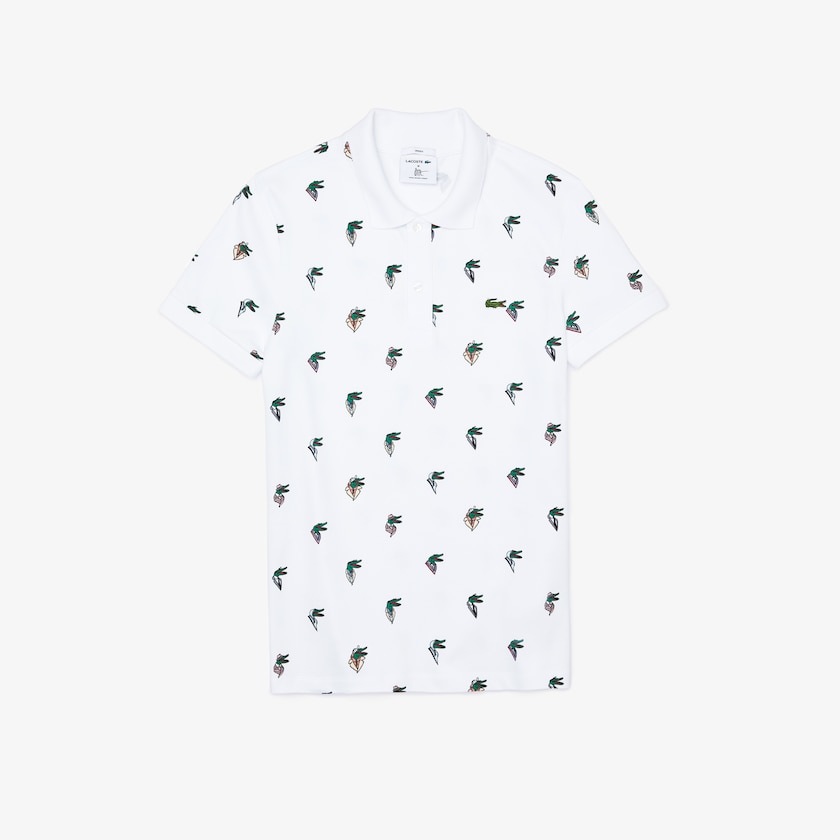 Women's Lacoste White Polo Shirts x Jean-Michel Tixier Print Regular Fit TD7-57555Y1