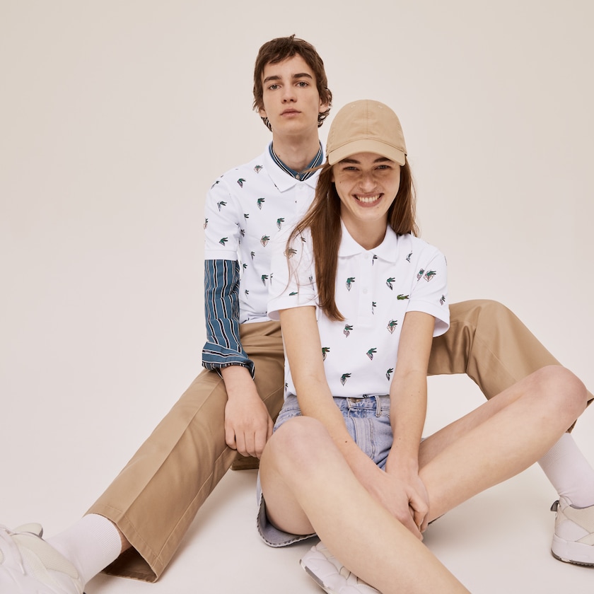 Women's Lacoste White Polo Shirts x Jean-Michel Tixier Print Regular Fit TD7-57555Y1