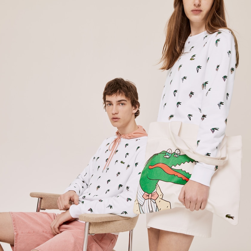 Women's Lacoste White Sweatshirts x Jean-Michel Tixier Print BY7-82668E9