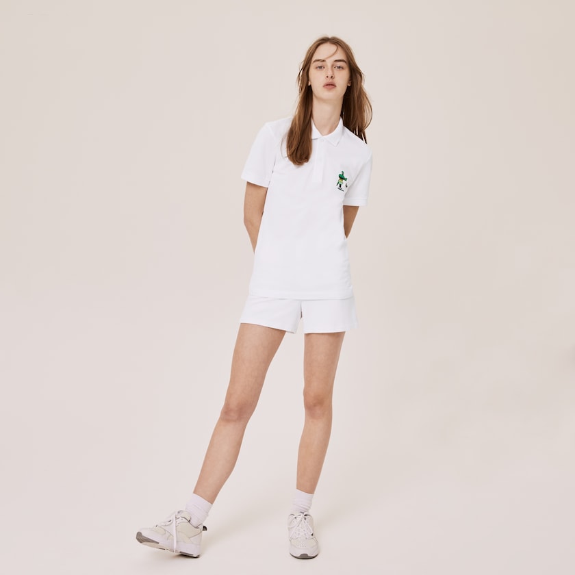 Women's Lacoste White Polo Shirts x Jeremyville Design Classic Fit YQ4-52515X4