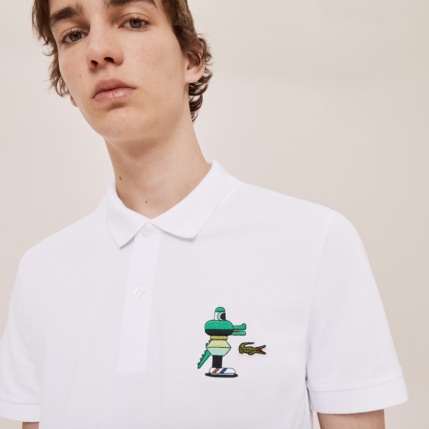 Women's Lacoste White Polo Shirts x Jeremyville Design Classic Fit YQ4-52515X4