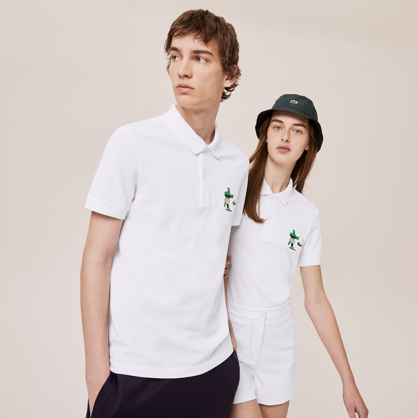 Women's Lacoste White Polo Shirts x Jeremyville Design Classic Fit YQ4-52515X4