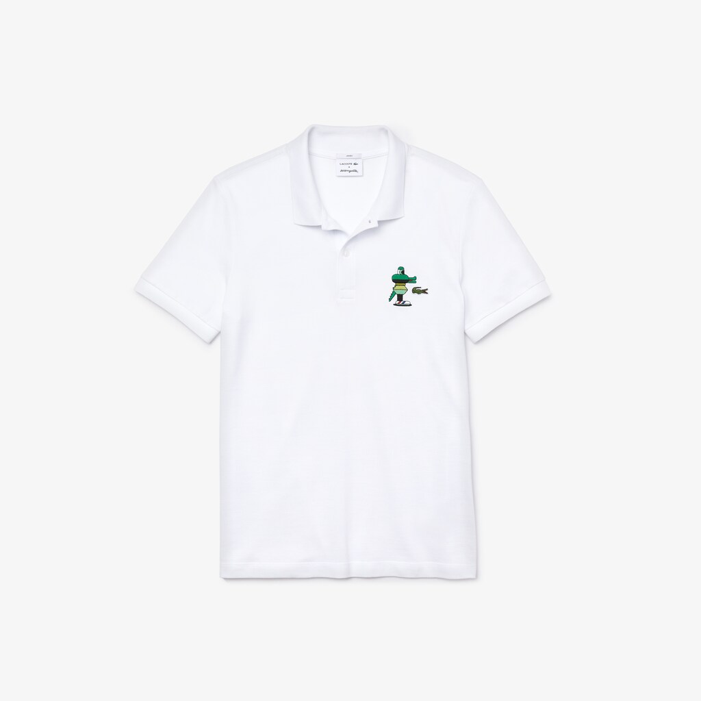Men's Lacoste White Polo Shirts x Jeremyville Design Classic Fit EQ9-99889E7
