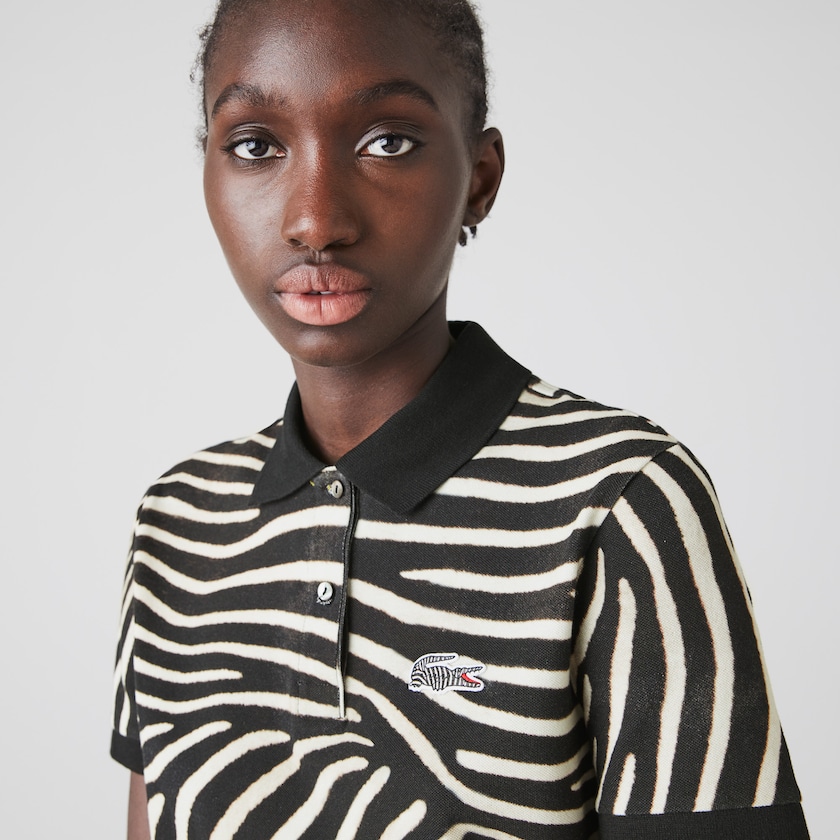 Women's Lacoste White Polo Shirts x National Geographic Animal Print Piqué NO5-62346W5