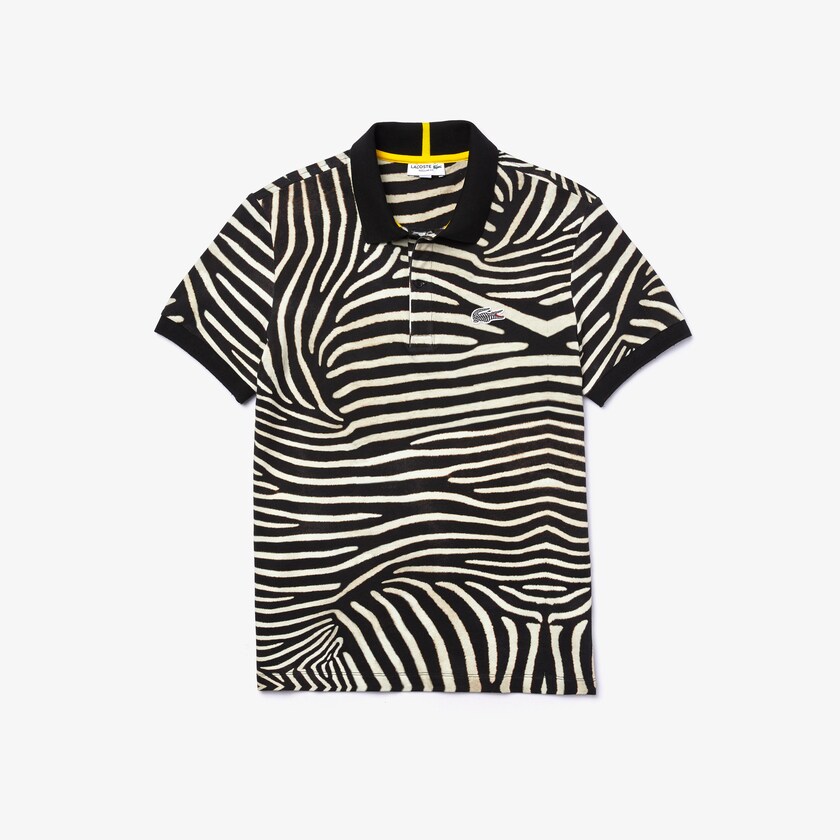 Men's Lacoste White Shirts x National Geographic Regular Fit Print Cotton Polo HP8-20232M4