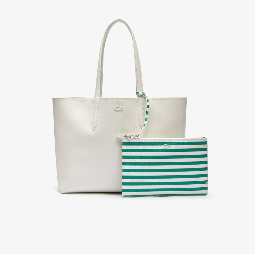 Women's Lacoste White Stripes Tote Bags Anna Reversible Solid Or Striped Colorblock GY7-69396O5