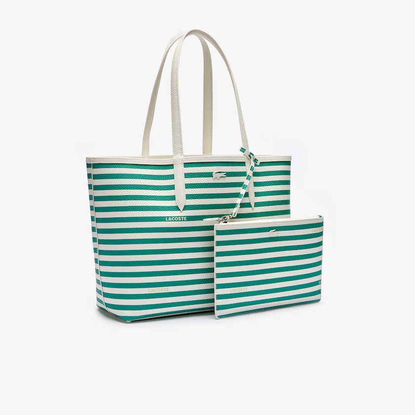 Women's Lacoste White Stripes Tote Bags Anna Reversible Solid Or Striped Colorblock GY7-69396O5