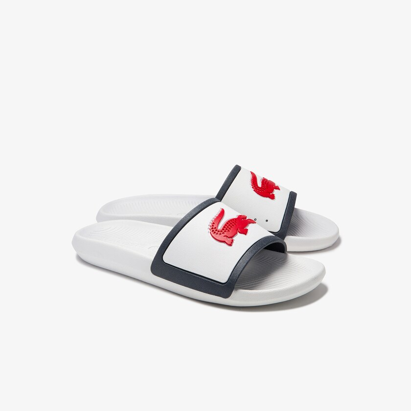Men's Lacoste White / Beige Slides Croco Rubber Strap Synthetic VZ2-65686M0