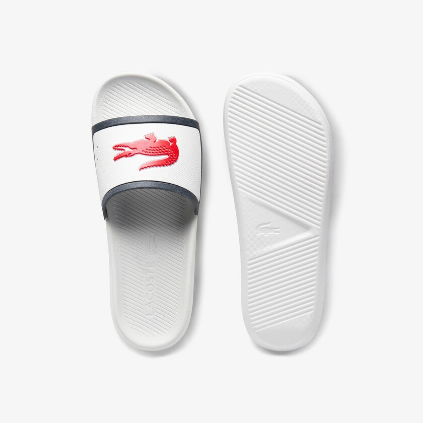 Men's Lacoste White / Beige Slides Croco Rubber Strap Synthetic VZ2-65686M0