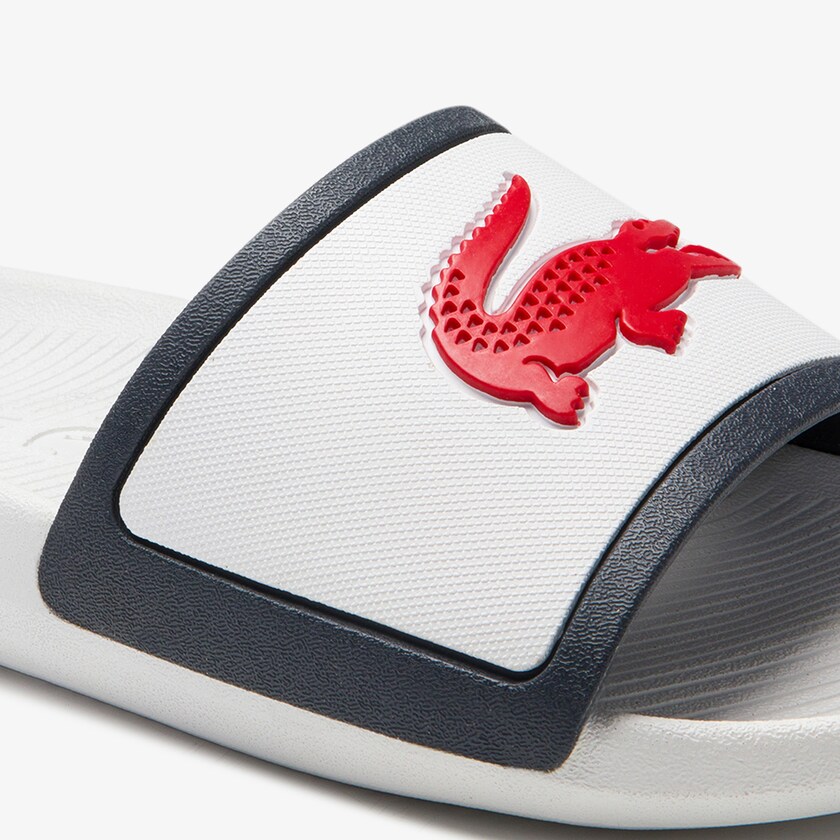 Men's Lacoste White / Beige Slides Croco Rubber Strap Synthetic VZ2-65686M0