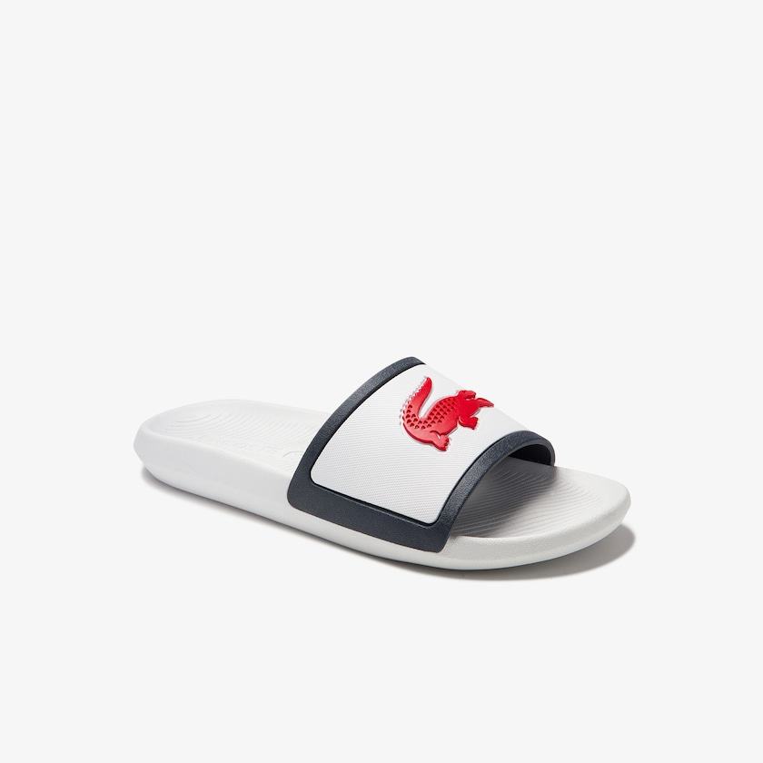 Men's Lacoste White / Beige Slides Croco Rubber Strap Synthetic VZ2-65686M0