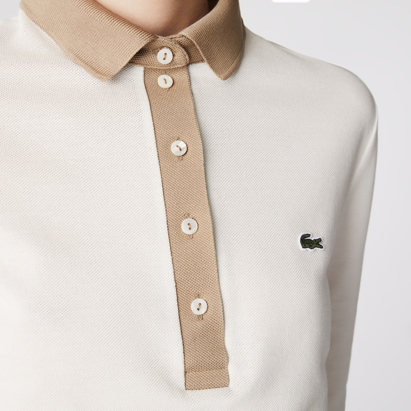 Women's Lacoste White / Beige Shirts Slim Fit Cotton Polo CX8-32243I5