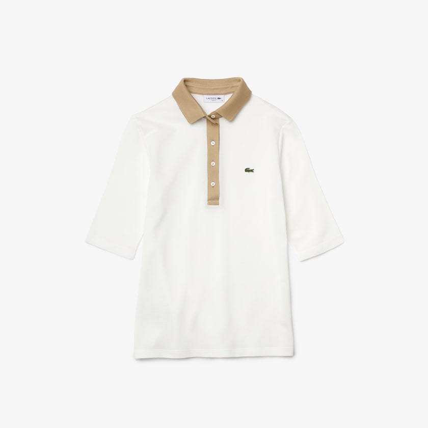 Women's Lacoste White / Beige Shirts Slim Fit Cotton Polo CX8-32243I5
