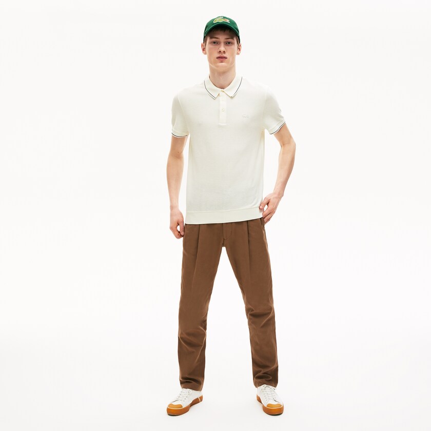Men's Lacoste White / Black Shirts Cotton-Silk Piqué Polo EX5-49584T5