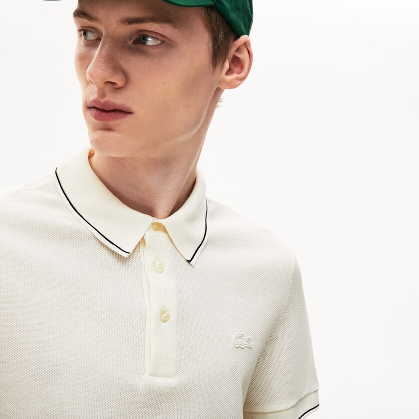 Men's Lacoste White / Black Shirts Cotton-Silk Piqué Polo EX5-49584T5
