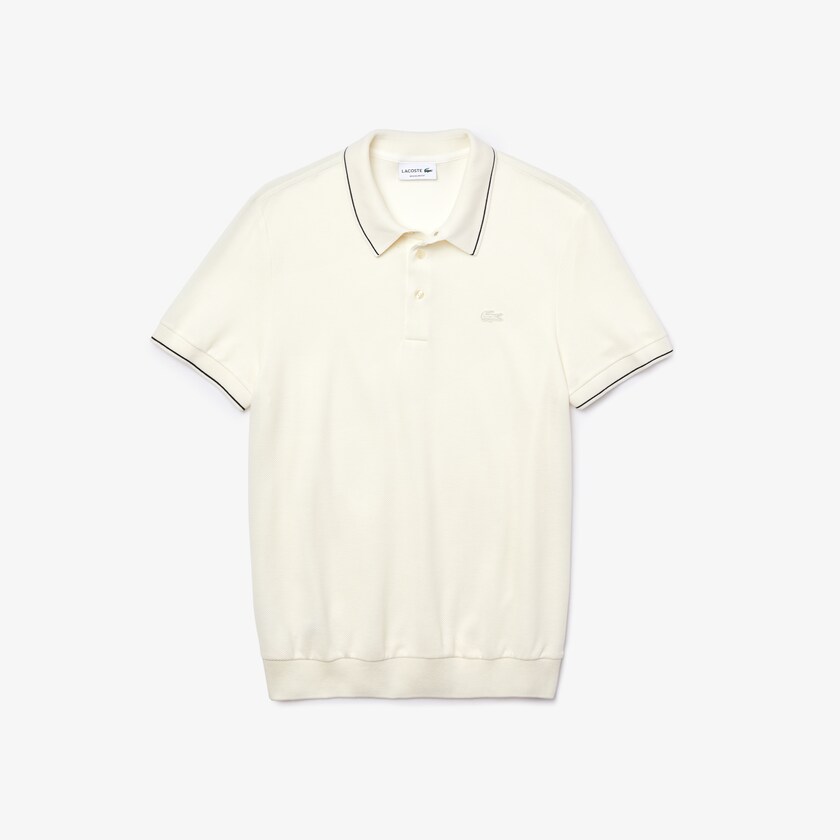 Men's Lacoste White / Black Shirts Cotton-Silk Piqué Polo EX5-49584T5