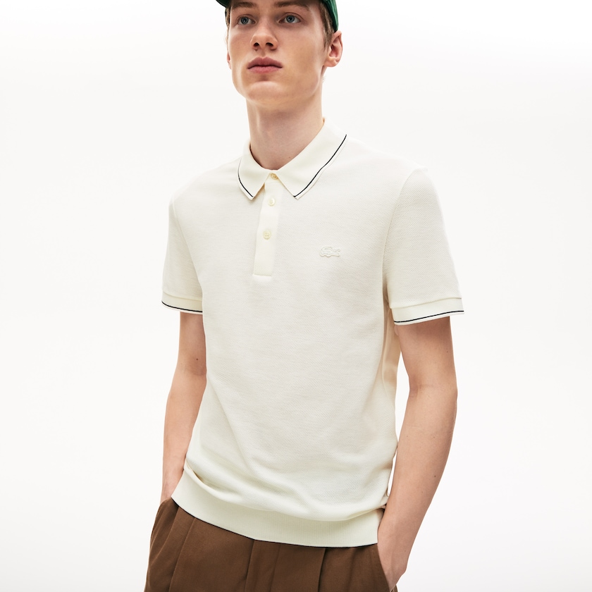 Men's Lacoste White / Black Shirts Cotton-Silk Piqué Polo EX5-49584T5