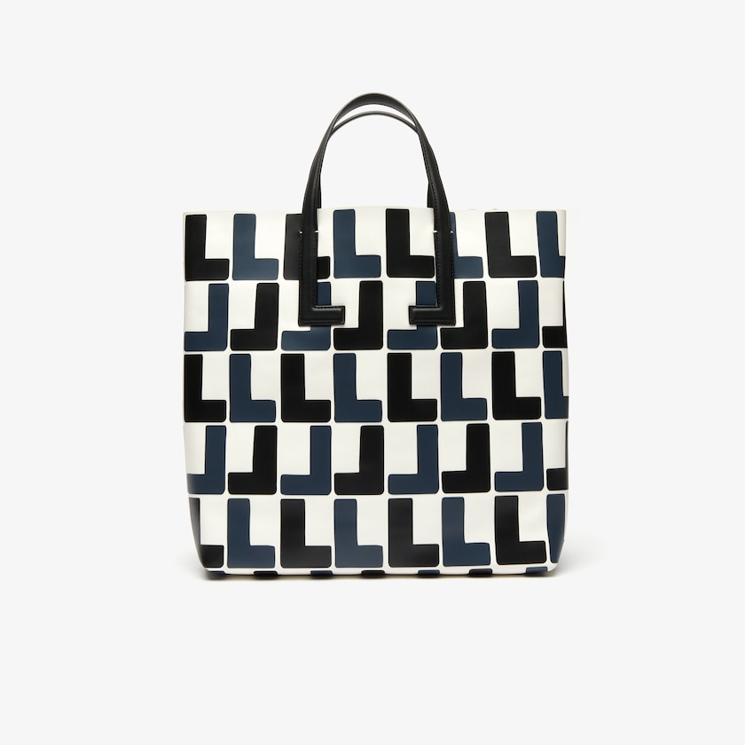 Women's Lacoste White / Black Tote Bags Fashion Show Monogram Leather Double CW5-65256H5