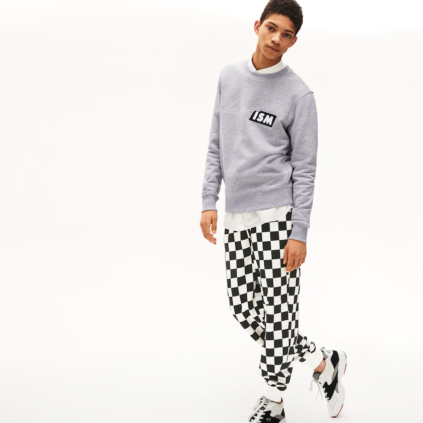 Men's Lacoste White / Black Pants LIVE Check Fleece Tracksuit DI8-45804I2