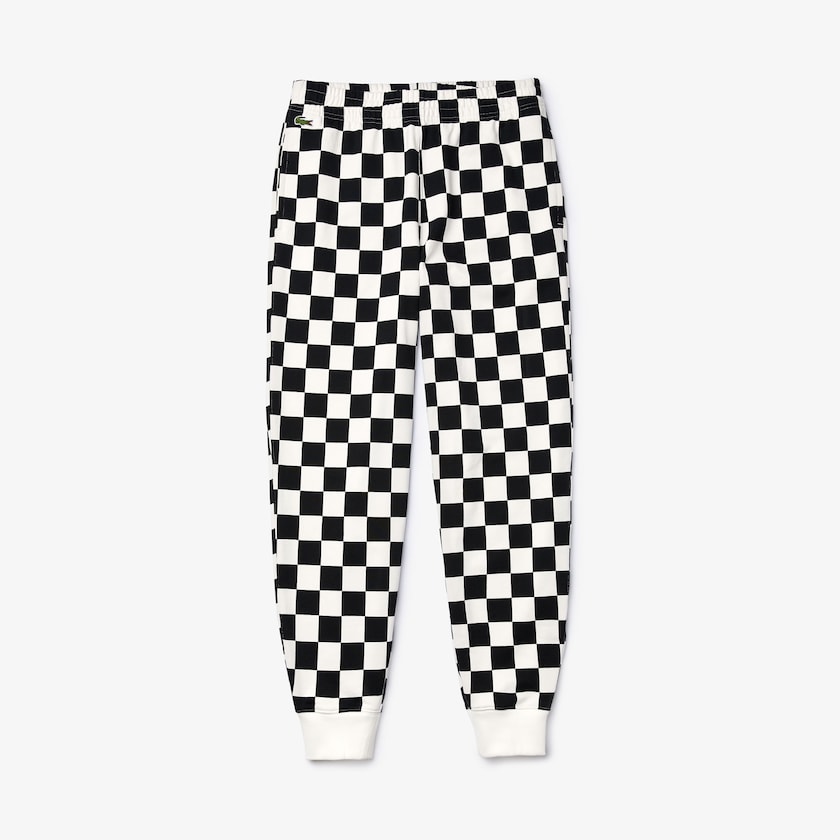 Men's Lacoste White / Black Pants LIVE Check Fleece Tracksuit DI8-45804I2