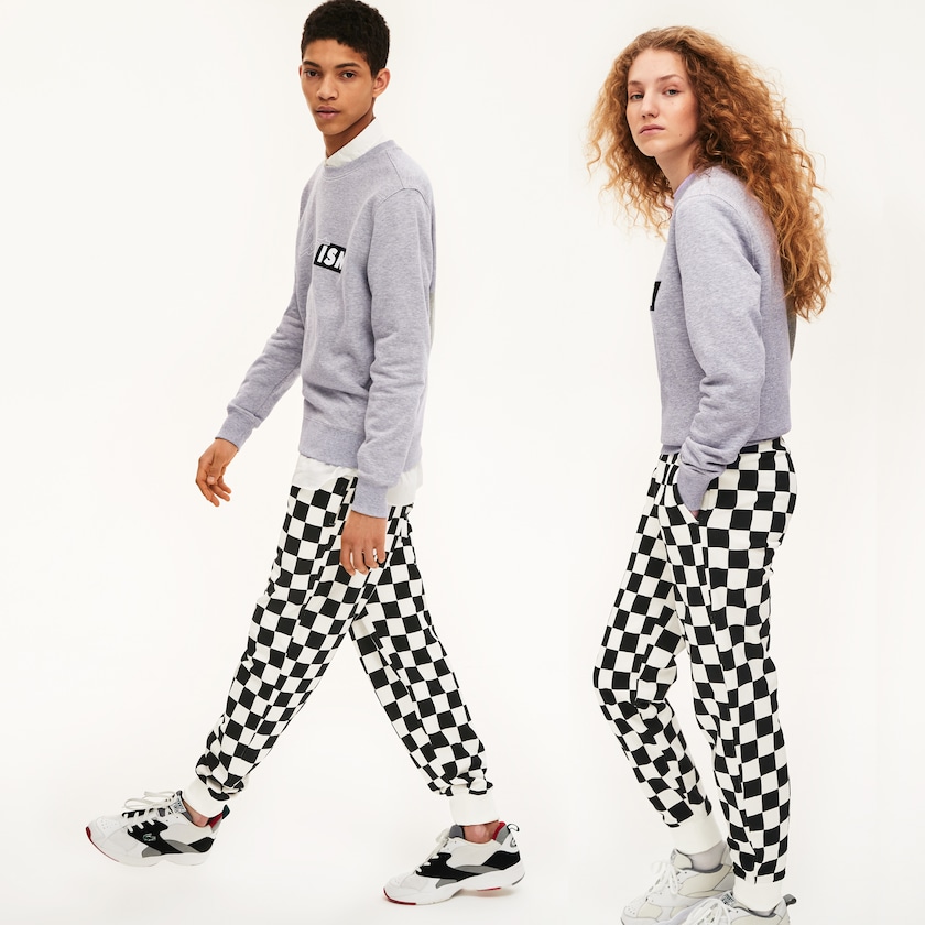 Men's Lacoste White / Black Pants LIVE Check Fleece Tracksuit DI8-45804I2