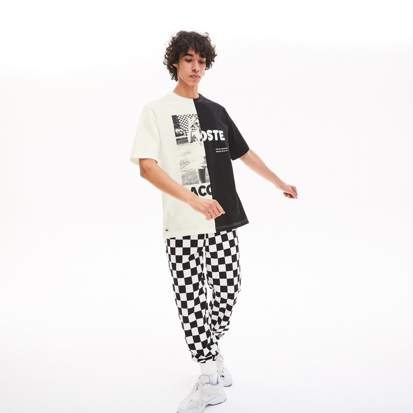 Women's Lacoste White / Black T Shirts LIVE Graphic Print Cotton WY5-96409N8