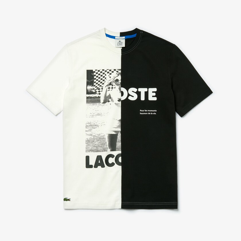 Women's Lacoste White / Black T Shirts LIVE Graphic Print Cotton WY5-96409N8